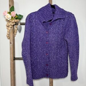 L L Bean Wool Mix Long Sleeve Purple Button Up Cardigan‎ Size Medium